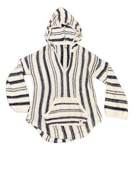 BUC-EES Striped Hooded Baja Pullover in Cream and Navy